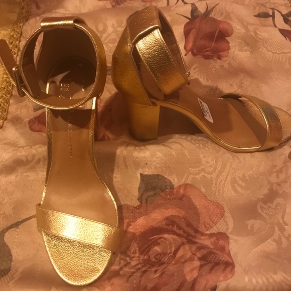 Shoes - Gold Ankle Strap Heels